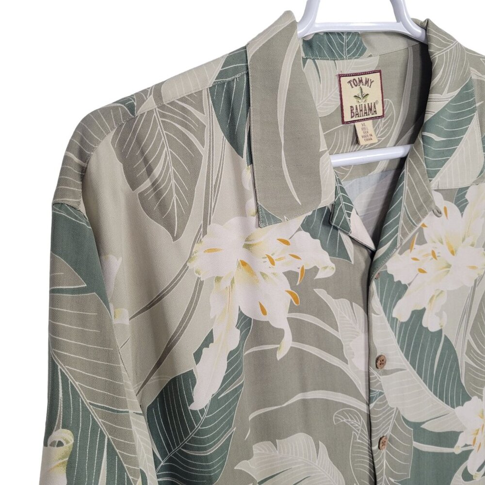 Tommy Bahama Mens Size XL Shirt 100% Silk Twill Hawaiian Camp Hibiscus Green - Picture 5 of 9